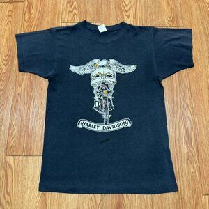 Vintage Early 80s Harley Davidson Skull and Eagle Motorcycle Shirt‎